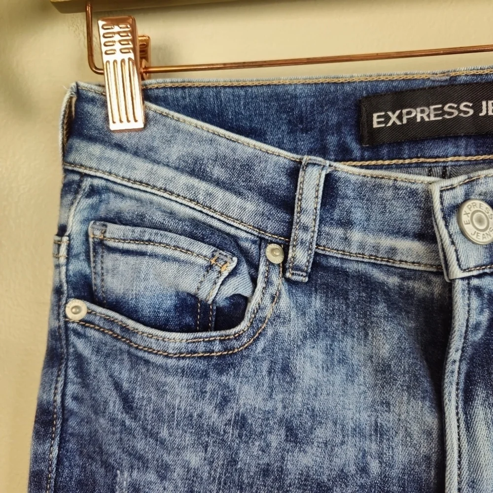 Express 2 High Rise Legging Light Blue Acid Wash Skinny Distressed Jegging Jeans